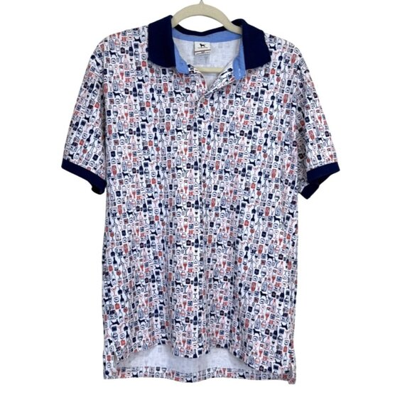 The Black Dog Mens Polo Shirt Short Sleeve Cocktail Bar Print Cotton Size S - Picture 1 of 8